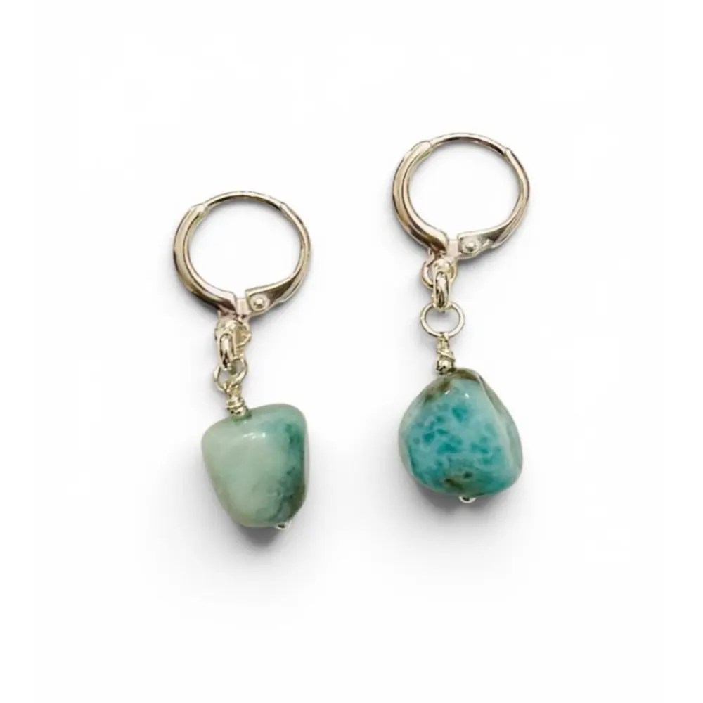 Larimar & Sterling Silver Hoop Earrings