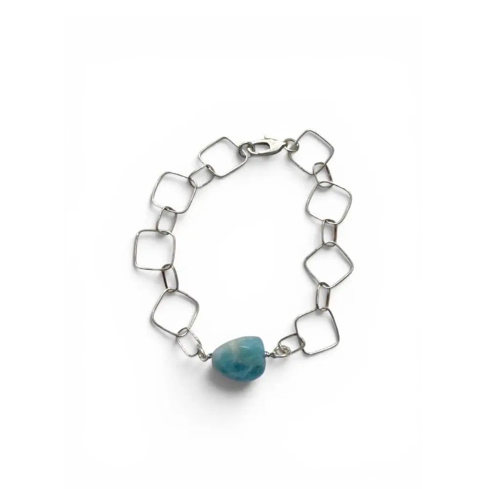 Larimar & Geometric Sterling Silver Bracelet