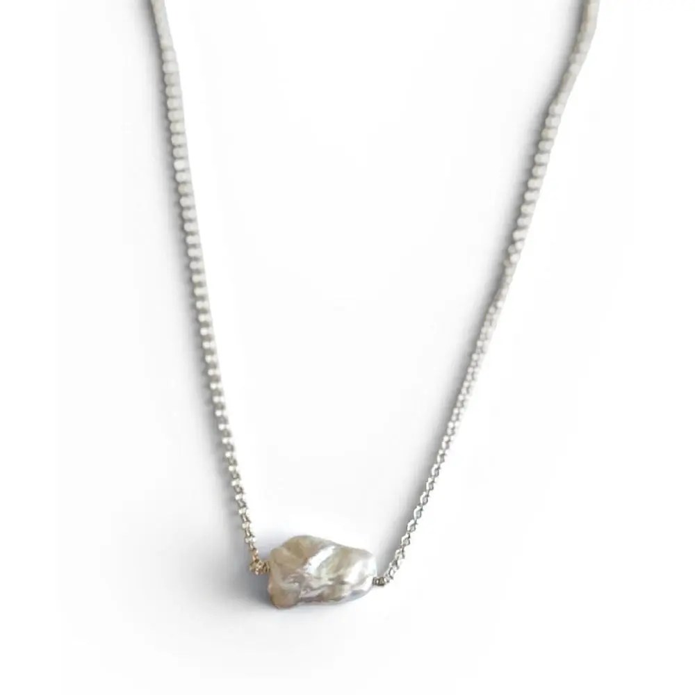 Focal Pearl on Sterling Chain Necklace